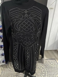Say What Sweater Dress Womens Rayon Sexy Black W/ Gold Rhinestones Studded XL - Picture 1 of 5