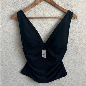 J Crew Black Ruched plunge tankini top Womens Size M - Picture 1 of 5
