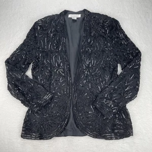 Chaqueta Niteline By Della Roufogali Talla L 100% Seda Negra Lentejuelas Cuentas Dinero Antiguo - Imagen 1 de 13