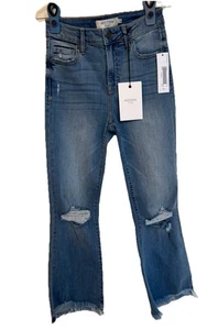 Jeans Hidden Happi donna 26 cropped svasato orlo sfilacciato lavaggio medio HD3178C - Foto 1 di 7