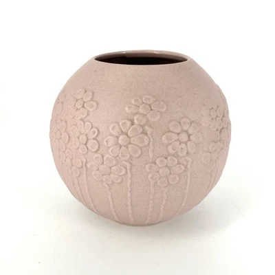 Jarrón Floral Margarita Rosa Mate Bola Redonda Cerámica Vintage Foto 1 de 4