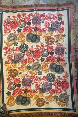 EUC VTG Tapestry Throw Blanket Fruits Fringe Goodwin Weavers - Image 1 of 4
