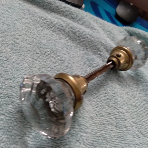 Vintage Glass Door Knob w/ mortised lockset and faceplates Cover