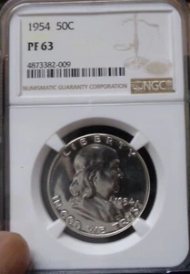 1954 Franklin Half Dollar Proof NGC PF63 Slight Cameo - Picture 1 of 6