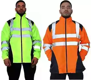 Hi Viz Vis High Visibility Rain Jacket Waterproof Hoodie WorKwear Zip Hooded Top - Picture 1 of 8