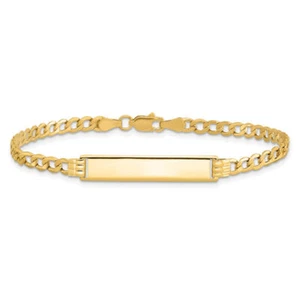 10K Solid Yellow Gold Curb Link ID Bracelet - Picture 1 of 24