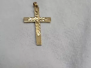 Esemco 10K Yellow Solid Gold Engraved Cross 1” Not Personalized - Picture 1 of 5