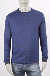 PETROL INDUSTRY T-SHIRT RUNDHALS M-LANG MIT TASCHE GEMUSTERT GESTREIFT BLAU - Bild 1 von 5