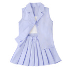 Girl Suit Vest Coat Shirt Pleated Skirt Set 3PCS Lapel Elastic Waist Formal Cute