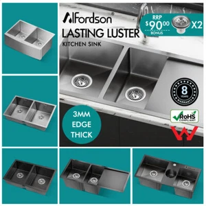 ALFORDSON Kitchen Sink Basin Stainless Steel Top Flush Under Mount Double Bowl - Picture 1 of 69
