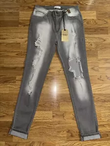 Lebhafte MIU Distressed grau Skinny Jeans Junior Größe 13 offene Löcher Bündchen Neu mit Etikett - Bild 1 von 22