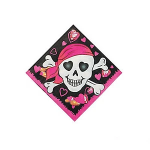 Pink Pirate Napkin Beverage Cocktail Pirates Party Serviettes Pirates Pack of 16 - Picture 1 of 3