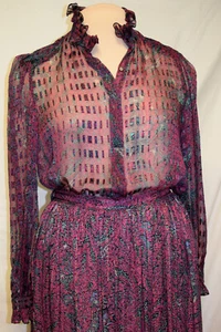 Maxi Falda de Colección Marie Coreenne Georgtown Seda Satén y Cuello Volante de Gasa Top-6-8 - Imagen 1 de 11