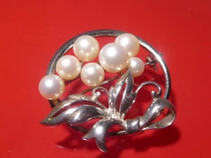 7 6 mm K Mikimoto Japan Pearl Sterling Silver Vintage Brooch Retro Swirl Akoya - Picture 1 of 9