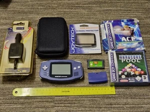 NINTENDO GAMEBOY ADVANCE CONSOLE BUNDLE Purple 3 GAME Carry Case Car Charger GBA - Picture 1 of 7