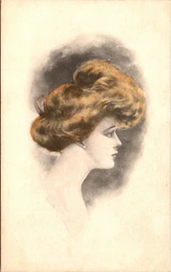 KÜNSTLERILLUSTRATION - FRAU IM PROFIL - SCHÖNE HAARE - VINTAGE POSTKARTE - Bild 1 von 2