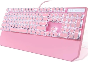 Pink Retro Typewriter Mechanical Keyboard, White Backlit, for Long Nails - Picture 1 of 19