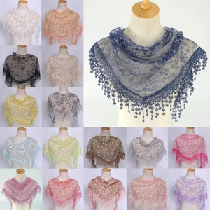 Large Lace Tassel Women Triangle Scarf Hijab Neck Cover Head Wrap Shawl Scarves - Picture 1 of 36