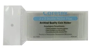 Coretek Double Pocket  2.5x2.5 High Museum Quality Coin Flips - Clear 50 pack - Picture 1 of 1