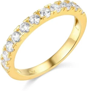 Anillo de compromiso de aniversario de boda con pavé de oro amarillo real real de 14 k redondo de 1,6 quilates - Imagen 1 de 3
