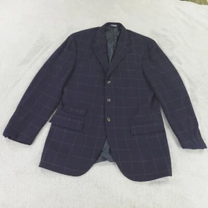 Polo Ralph Lauren Blazer Mens 42L Navy Blue Cashmere Windowpane Plaid Italy - Picture 1 of 23