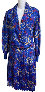 Castleberry Vintage Floral Skirt Suit Matching Set pleated Blue ~ 10~ - Picture 1 of 8