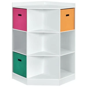 3-Tier Kids Storage Shelf Cubes w/3 Baskets Corner Cabinet Organizer White - Picture 1 of 12