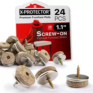 Screw-On Felt Pads 24 Chair Pads 1.1" Beige Floor Protectors for Furniture Legs - Picture 1 of 12