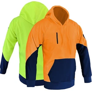 Hi vis Jumper Hoodie Orange Fleece Work Pullover Sweatshirts Chest Pocket - Picture 1 of 27