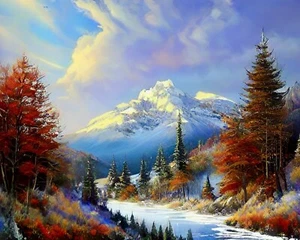 Estampado de arte paisajístico estilo Bob Ross edición limitada | arte firmado coleccionable - Imagen 1 de 5