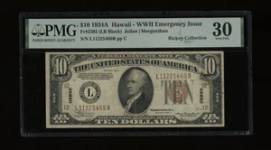 DBR 1934-A $10 FRN Hawaii LB Block Fr. 2303 PMG 30 Serial L11225469B - Picture 1 of 2