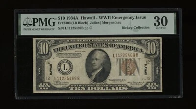 DBR 1934-A $10 FRN Hawaii LB Block Fr. 2303 PMG 30 Serial L11225469B - Image 1 of 2