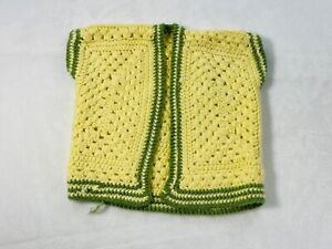 VTG Crochet Cardigan Shirt Yellow Green Infant Baby 6-12 Months MCM Boho 70’s