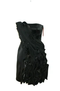 Karen Millen Black Satin Ruffle Mini Cocktail Party Dress Uk 10 rrp £180 - Picture 1 of 5