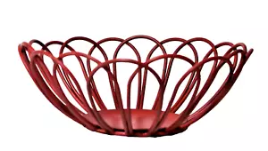Metal Bowl Sturdy Scroll Wire Red 10" Round - Picture 1 of 6