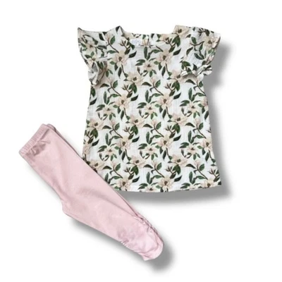 Conjunto túnica floral de magnolia 5T Mud Pie para niñas conjunto capri de melocotón manga acampanada Foto 1 de 4