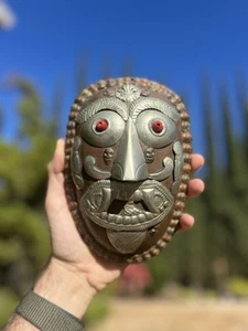 Máscara budista tibetana de colección Kapala cobre plata en relieve arte popular tibetano - Imagen 1 de 18