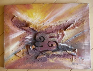 DE COLECCIÓN ABSTRACCIÓN ABSTRACTA MEDIOS MIXTOS VUELO DE AVES? PINTURA ANTIGUA FIRMADA AL ÓLEO - Imagen 1 de 13