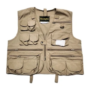 Mens REMINGTON Vest Size M Hunting Multi-Pocket Fly Fishing Tan Khaki Full Zip - Picture 1 of 16