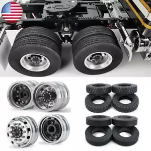 CNC Metal Front/ Rear Wheel Rim Hub & Tire Kit for 1:14 RC Tamiya Tractor Truck - Picture 1 of 39