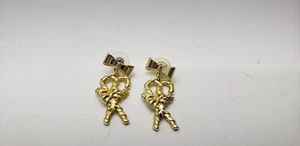 Vintage Candy Cane Christmas Dangle Earrings Gold Tone - Picture 1 of 5