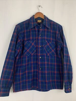 Camisa de franela mediana vintage National Shops para hombre lana azul y rojo abotonada Foto 1 de 4