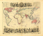 1850 carte picturale de l'Empire britannique à travers le monde affiche historique
