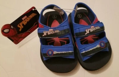 NWT BOYS SUMMER SANDAL SPIDERMAN SIZE SMALL 5/6 TODDLER BLUE BLACK VELCRO MARVEL - Image 1 of 4