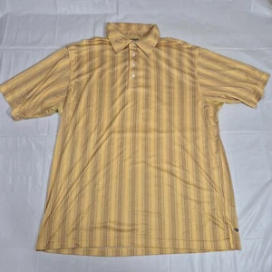 Adidas Climacool Men’s L? Brown White Yellow Striped Golf Short Sleeve Shirt - Picture 1 of 23