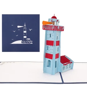 Pop Up Karte "Leuchtturm" 3D Geburtstagskarte, Reisegutschein, Einladung Urlaub - Bild 1 von 5