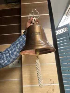 Large Nautical Ship's Boat Bell 11" Solid Brass Marine Maritime Wall Decor GIFT - Picture 1 of 6