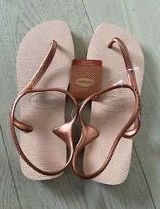 Havaianas Flash Urban Slingback Thong Sandals 9/10- Metallic Pink NEW - Picture 1 of 3