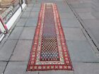 Antique Traditional Hand Made Vintage Oriental Wool Blue Long Runner 387x82cm
