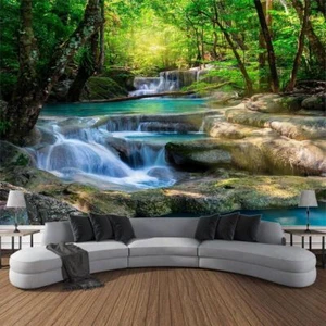 Natural Forest Landscape Tapestry Jungle Waterfall Wall Hanging Home Decoration - Picture 1 of 46